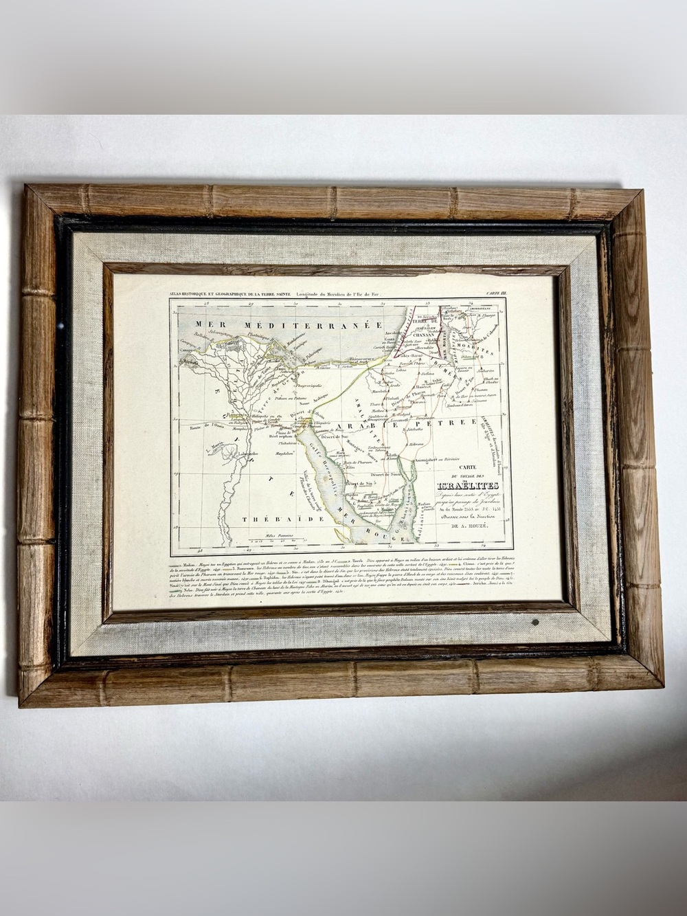 Antique A. Houze Map Voyage des Israelites Exodus Egypt Canaan Biblical 1844 Old